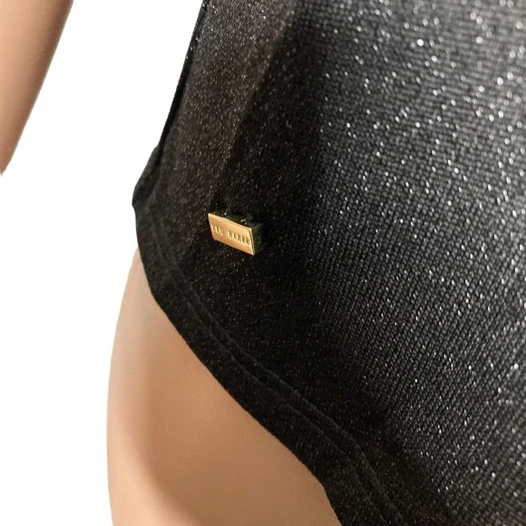 Ted Baker London Blouse Womens Size 0 Asymmetric Black Shimmer Sparkle - Picture 9 of 14